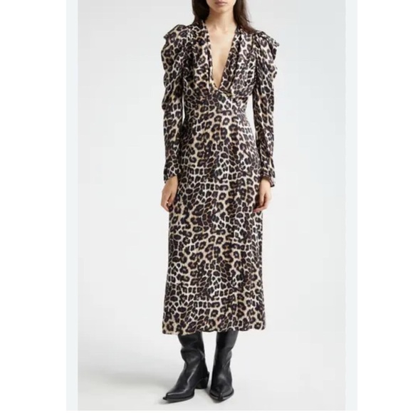 Farm Rio Leopard V-Neck Midi Women's Dress  Small - Picture 1 of 9